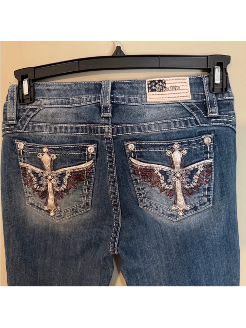 Gorgeous Miss Me Los Angeles Mid-Rise Boot Jeans Embellished Pockets 34” Inseam